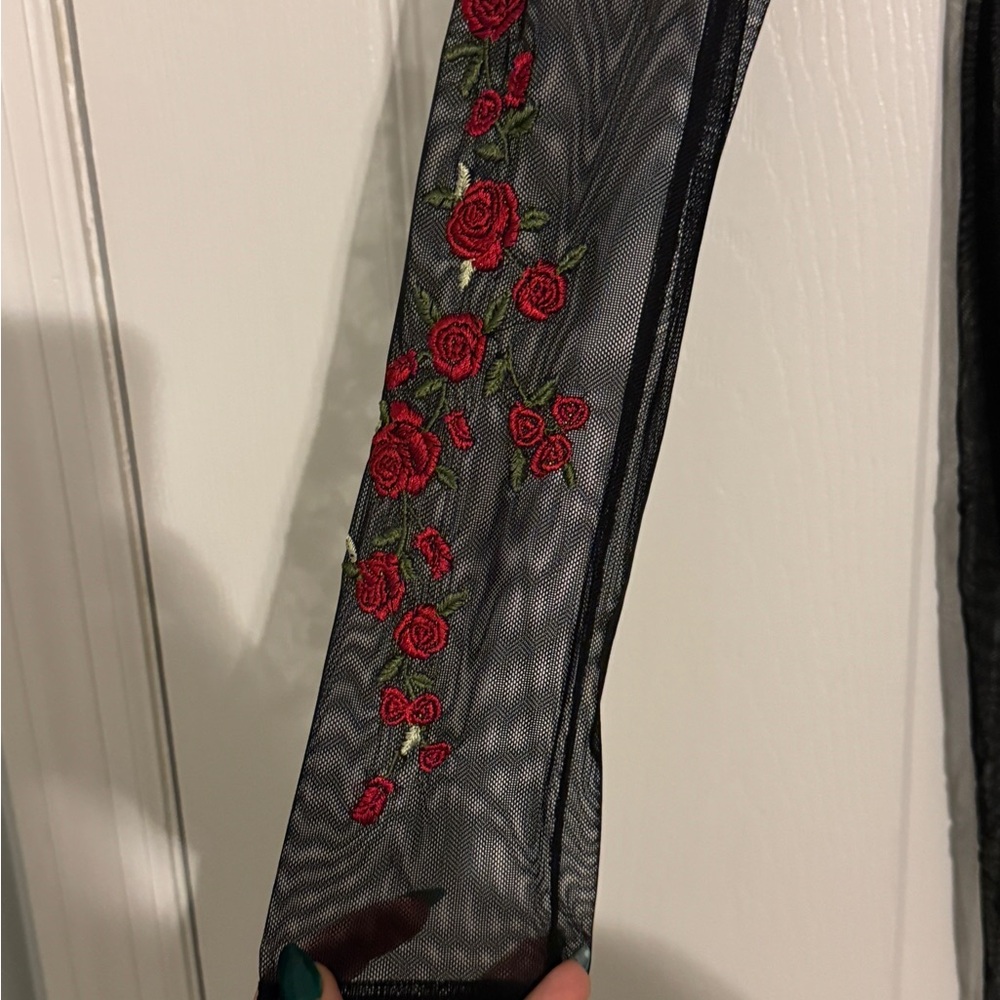 Elegant Black Dress with Red Floral Embroidery - Picture 2 of 3